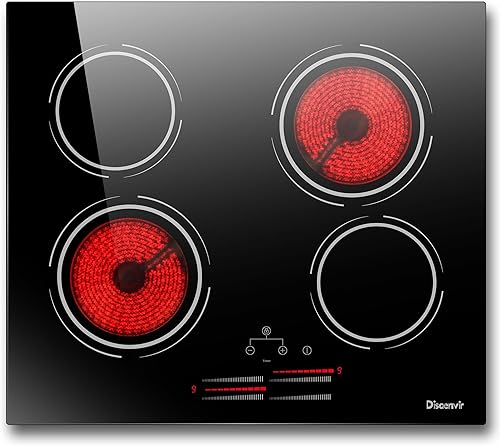 Estufa eléctrica de 4 quemadores  Estufa eléctrica de 24 pulgadas, 6000 W de alta potencia integrada, encimera de cerámica con bloqueo de seguridad,