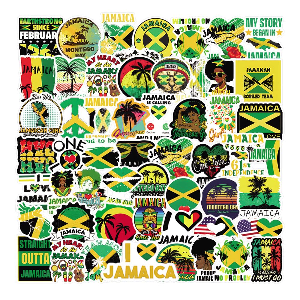 65pcs Jamaica Sticker for Scrapbook Stickers Musical Instrument Decorations Water Bottles, Laptops, Suitcases, Christmas Halloween Party Decoration