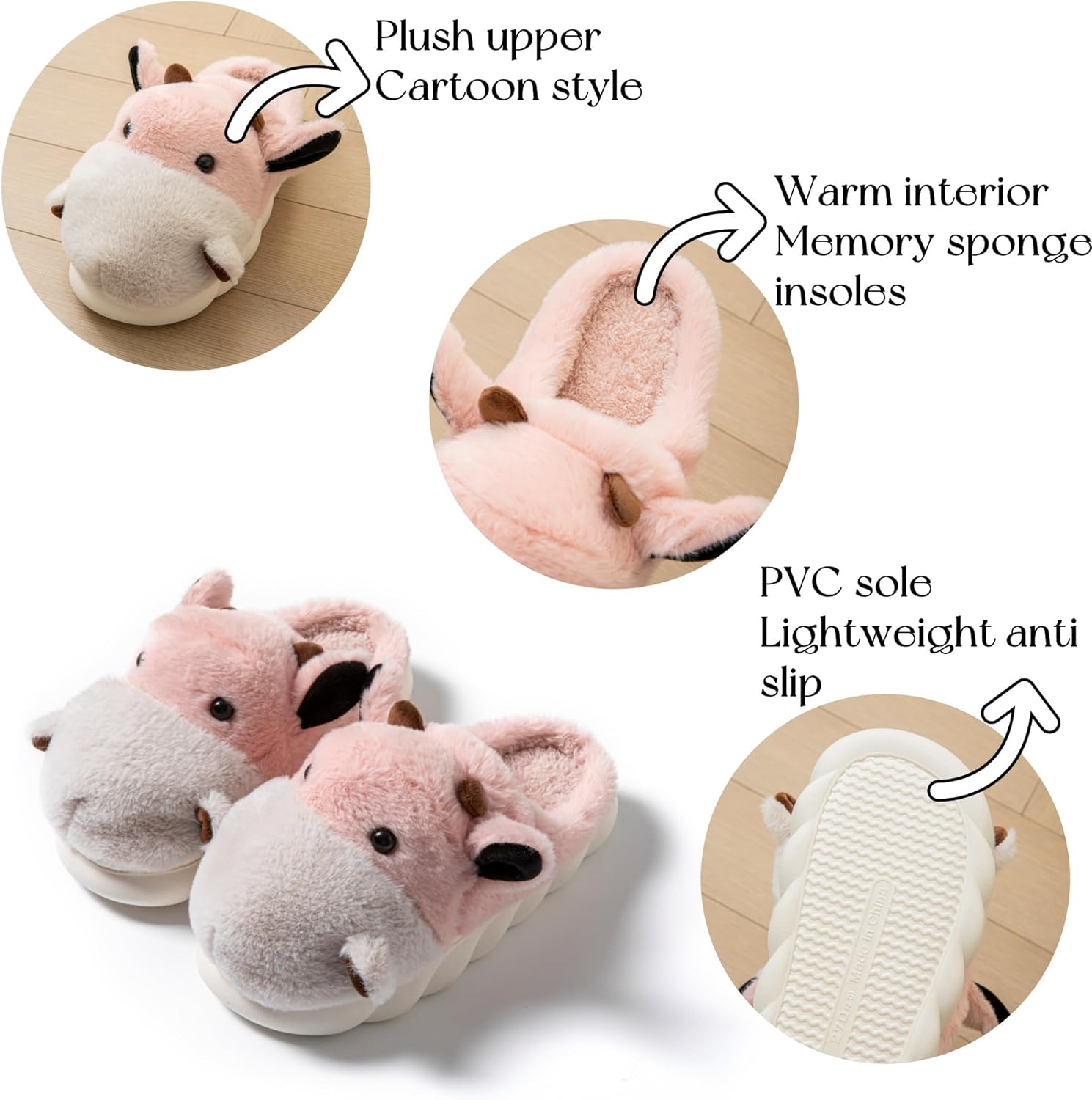 Womens Cute shoes hippo slippers Animal Slippers Novelty Cozy Fuzzy Slippers Soft Plush Winter Warm House Shoes cotton slippers - Image 4