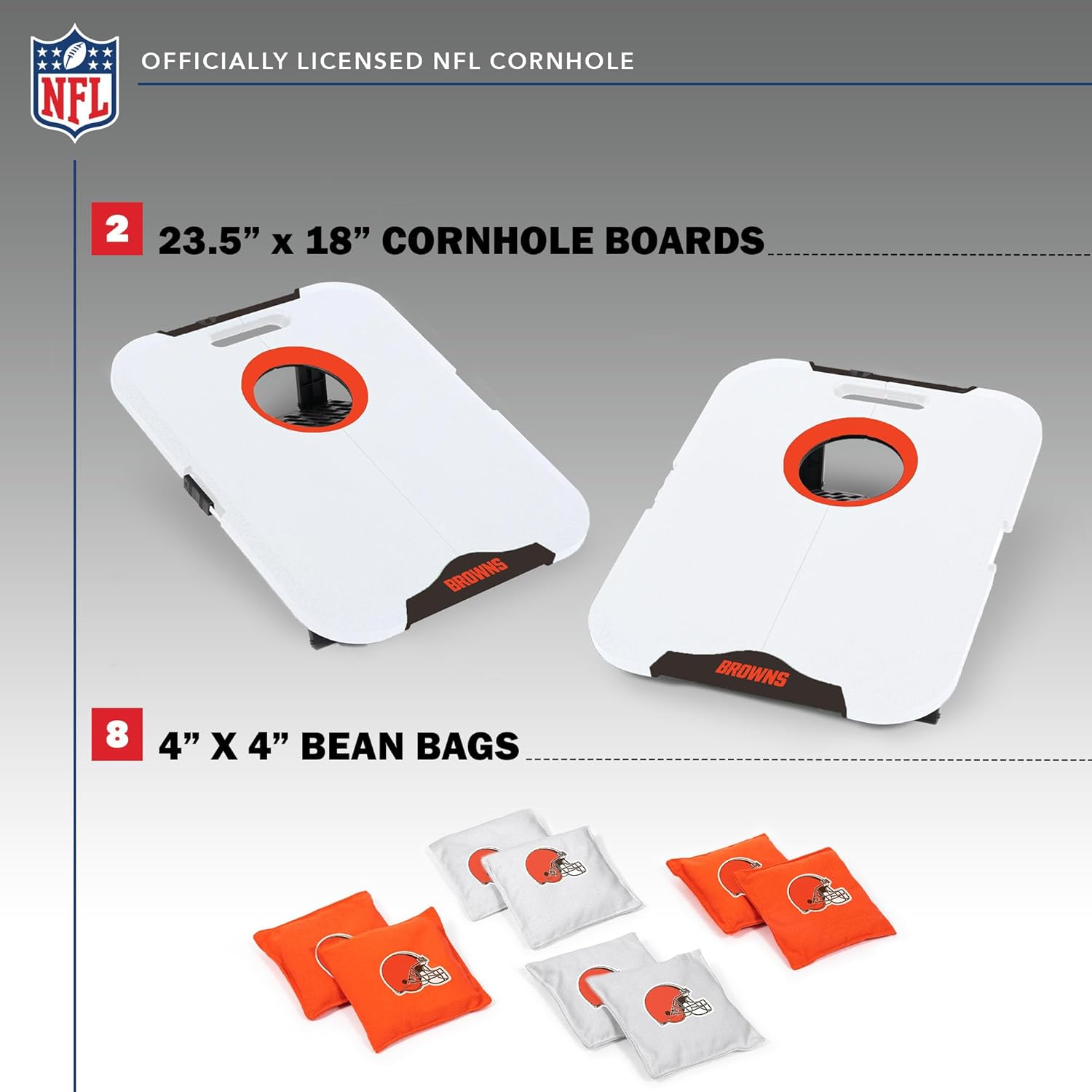 Wild Sports NFL Cleveland Browns Pro Football All-Weather Cornhole Set - Travel Bean Bag Toss Set Includes 8 Bean Bags