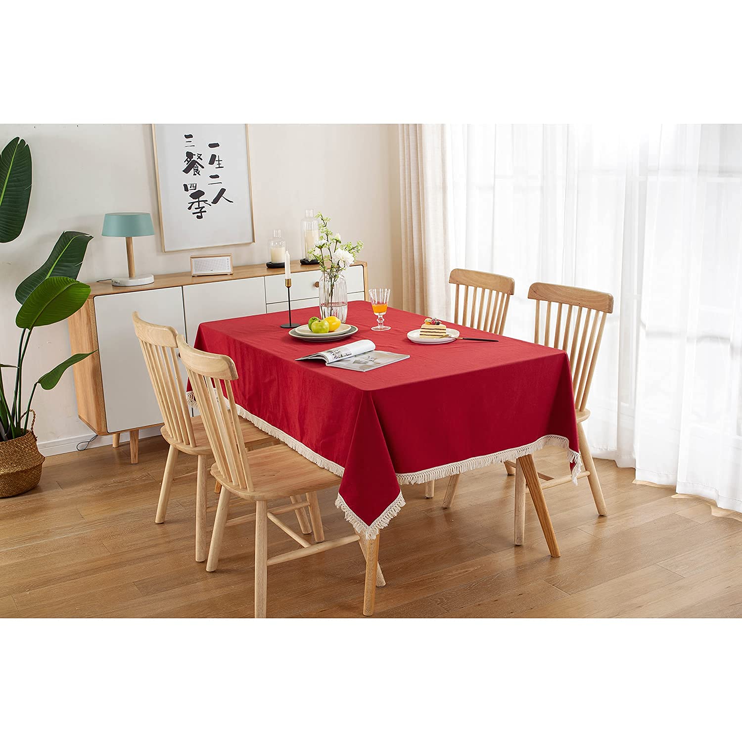 Amazon｜リネンの長方形のテーブルクロス、100x240(39x94inch)、防水
