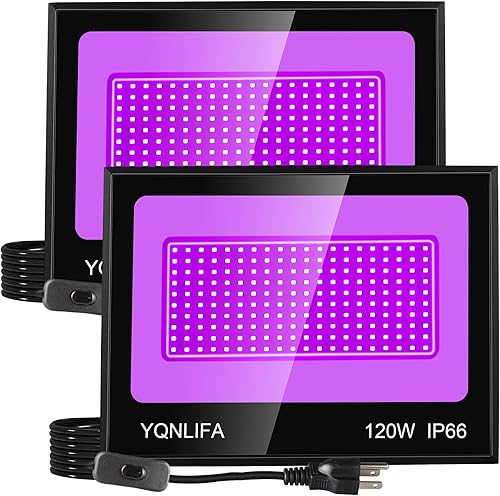 YQNLIFA Paquete de 2 luces LED negras de 120 W, luz negra para decoraciones de Halloween, luces negras impermeables IP66 para fiestas de luz negra,