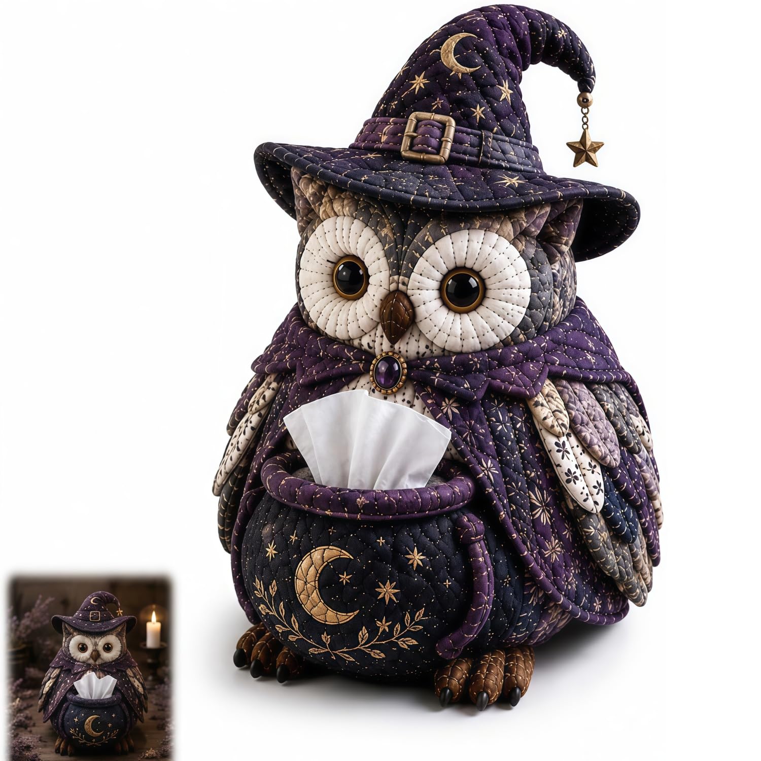 APOMNG Wise Owl Quilted Tissue Box DIY Sewing Kit Cute Patchwork Fabric Holder Cover Handmade Craft for Adults Creative Home Decor Gift,S