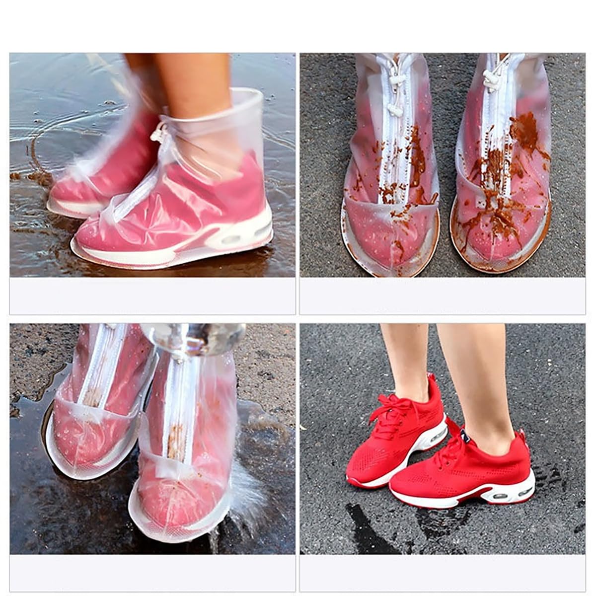 2 paia di copriscarpe impermeabili con chiusura lampo, parapioggia, copriscarpe, trasparenti, da pioggia, riutilizzabili, antiscivolo, taglia L, per scarpe 39-40