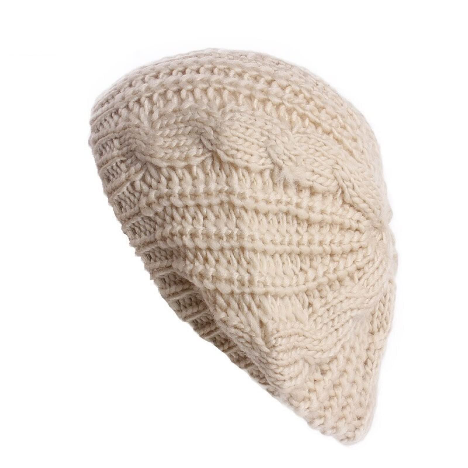 7922 Women\'s Cable Twisted Knit Stretchable Winter Beret Beanie Hat - Beige Beige Wool Mohair Hat Bulky Fluffy Winter Beanie Beige  main image 2