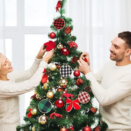 Miniatura 7 de Caydo 20 Pieces Christmas Fabric Squares, 5.9 Inch Christmas Charm Packs 10 Patterns Polyester Cotton Plaid Fabric Squares for Garlands, Christmas