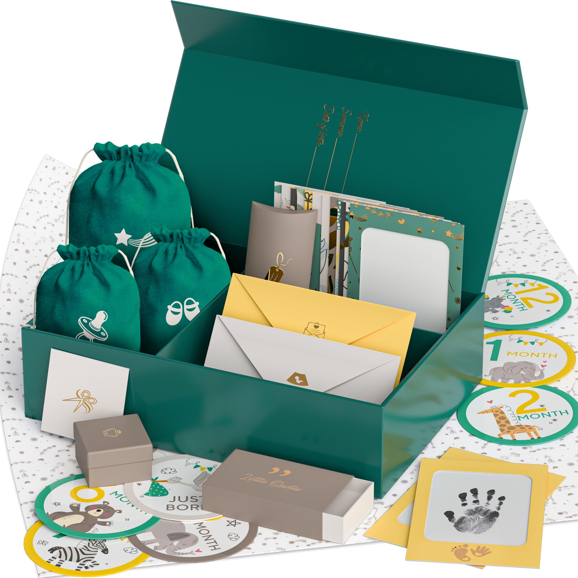 Ultimative Baby-Erinnerungsbox für Mädchen, Jungen – schöne Erinnerungsbox für werdende Mütter – mit Hand- und Fußabdruck-Set, Meilenstein-Aufkleber, Zahnbox & mehr – perfekte Mama und Papa Geschenke