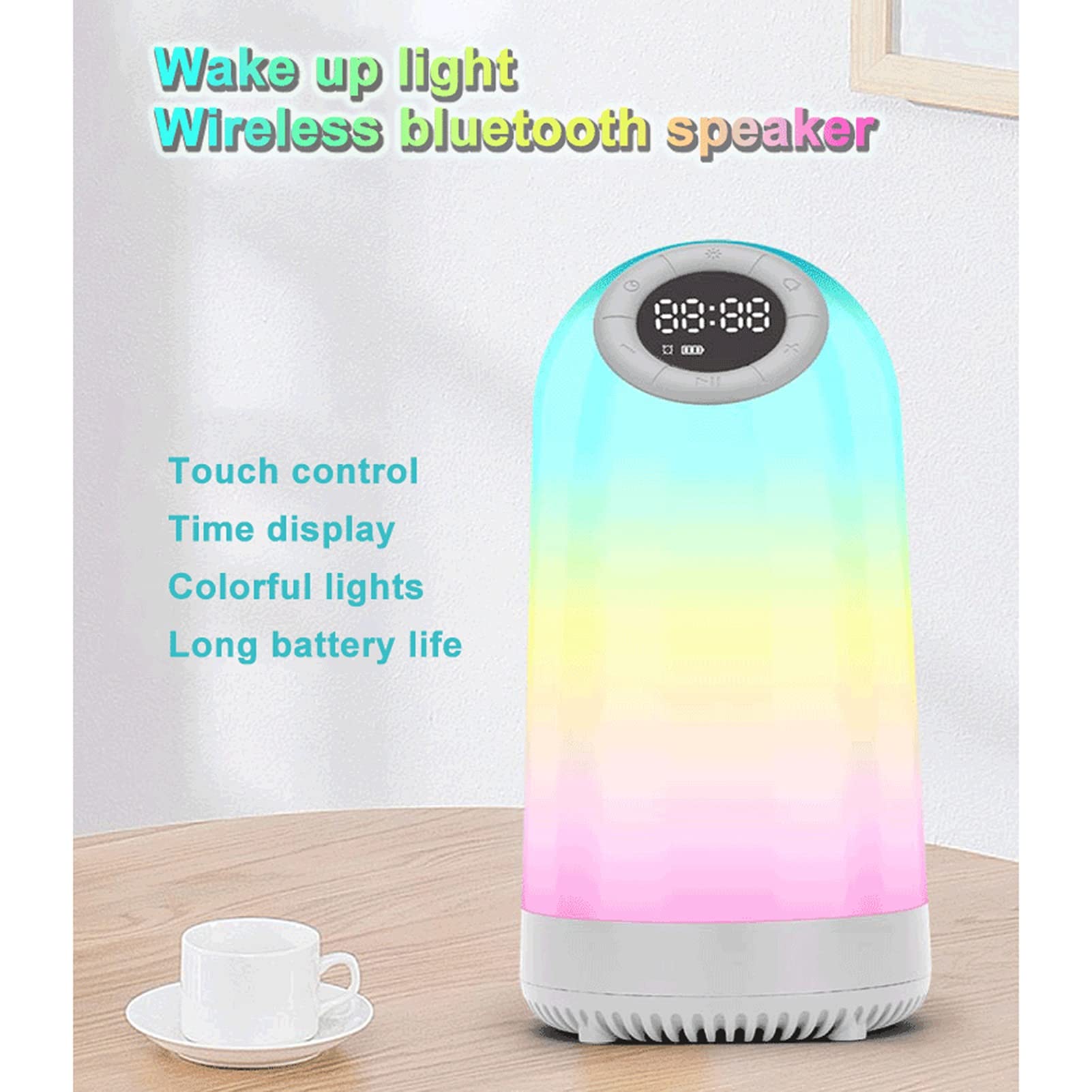 Touch Control Wake Up Lights Sveglia, Luce Notturna RGB, Altoparlante Bluetooth Senza Fili, Subwoofer Portatile, con Scheda/FM/AUX