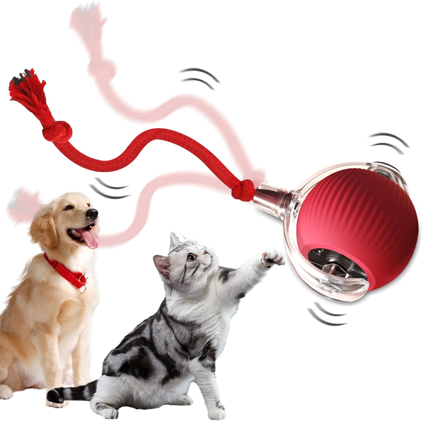 2025 New Interactive Cat Toys Balls, Motion Activate Fast Rolling on Carpet Toys, Interactive Dog Smart Ball Toy, Interactive Cat Ball Toy, Interactive Self Moving Balls Toys (Red)