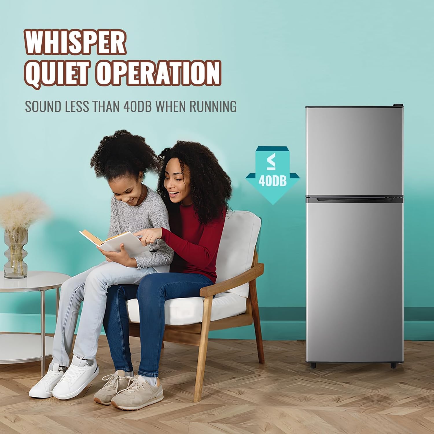 WANAI Double Door Small Refrigerator with Freezer, 5.0 Cu.Ft Large Size Fridge with 7 Level Adjustable Thermostat & Removable Shelves, Mini Refrigerator for Kitchen Apartment and Office, Silver