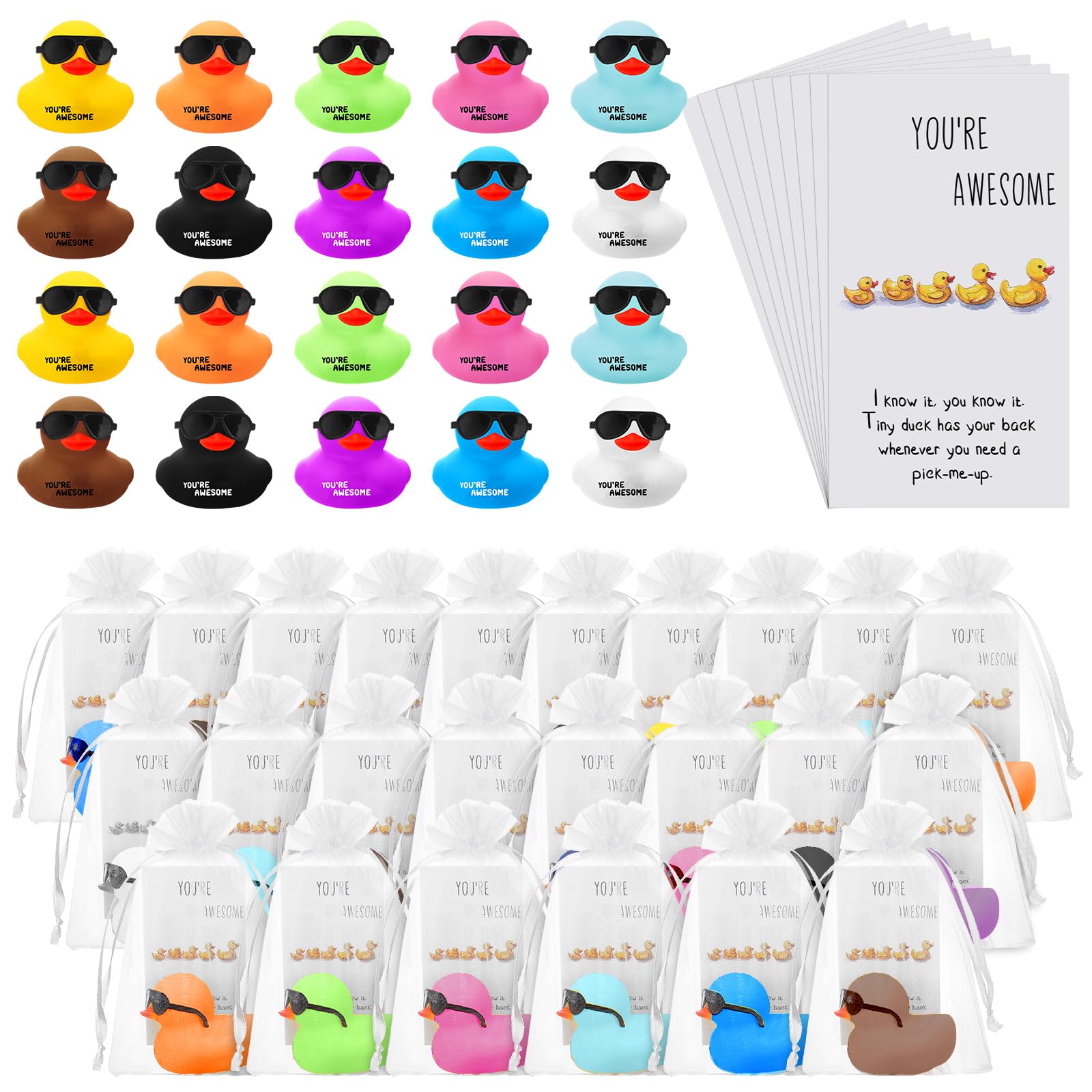 Deekin 20 Sets Thank You Gift Set Inspirational Mini Rubber Ducks Employee Motivational Gifts Appreciation Gifts You're Awesome Cards for Halloween