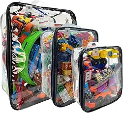 Kit 3 Organizador Brinquedos Ursinhos Carrinhos Empilhável Guarda Roupa C/Zíper Dobravél 1P + 1M + 1 G - bubag (Preto)