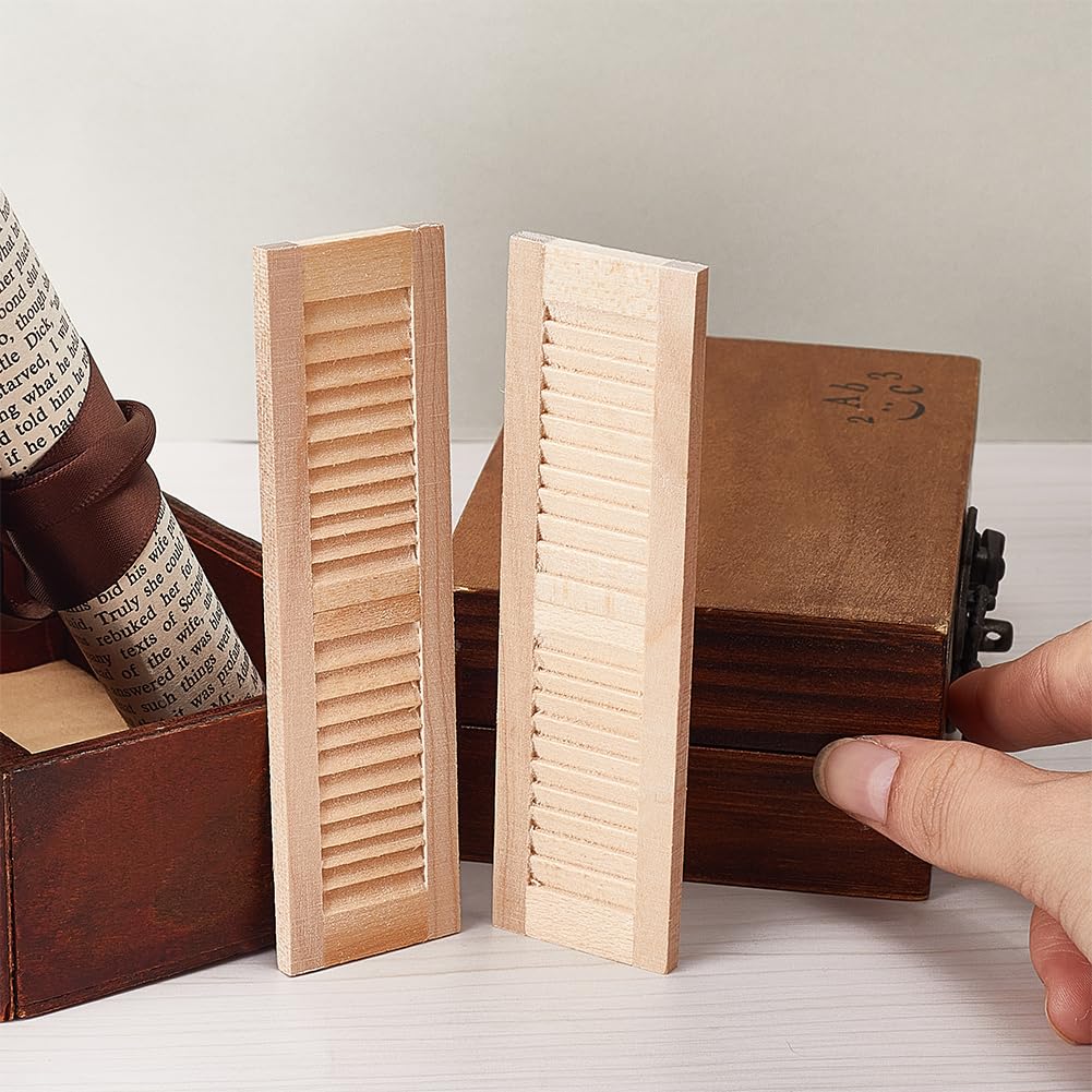 WADORN 4 Pack 1:12 Scale Dollhouse Windows Wooden Shutters Natural Wood Shutters 1.25x4.6in Miniature Window Frames for Dollhouse Furniture Room Boxes Christmas Halloween Home Decoration - Image 4
