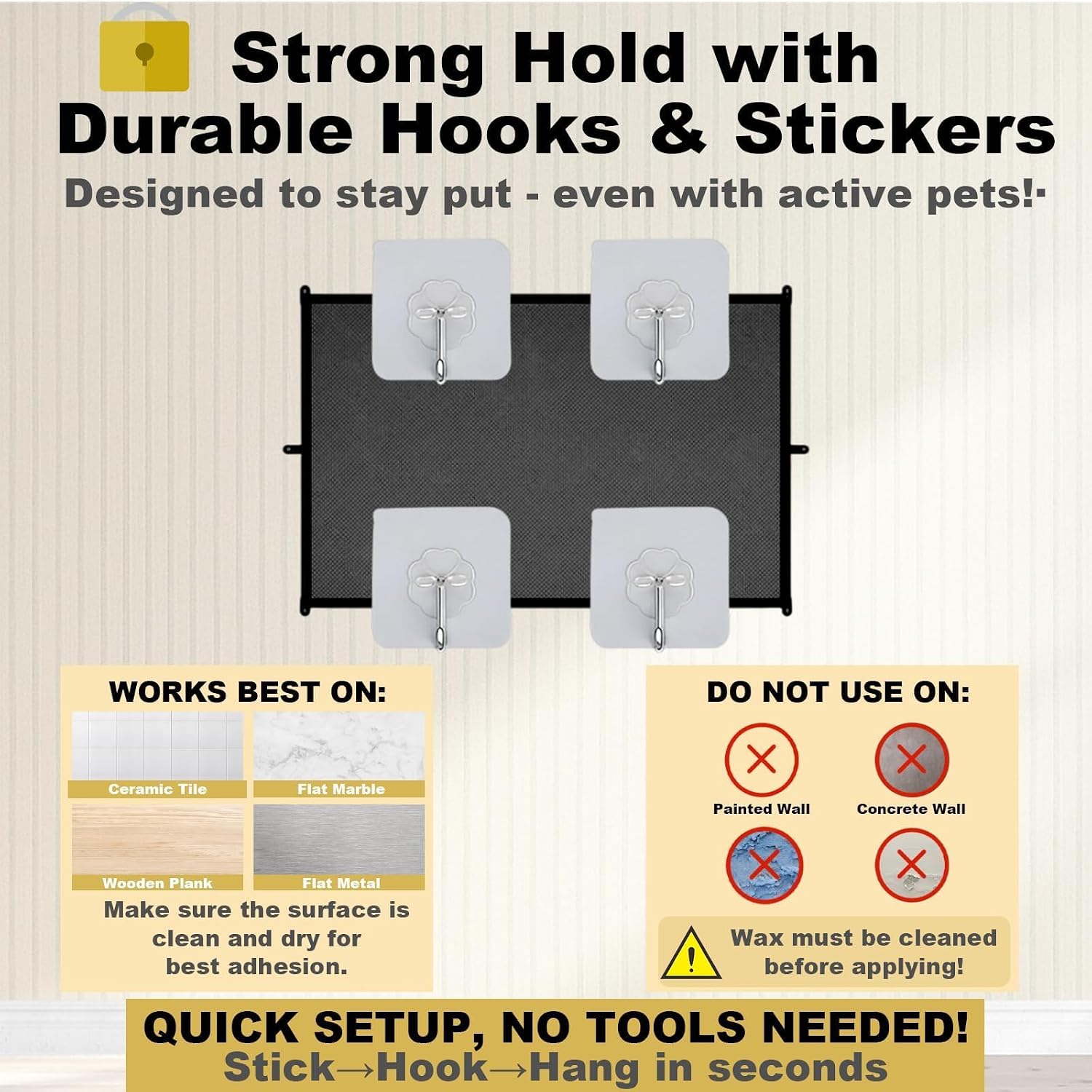 Adjustable Pet Barrier 48.3 * 28.3 inchs, Mesh Gate for Pets with 6 Transparent Hooks,Retractable Dog Gate, Durable Material for Doorways and Openings