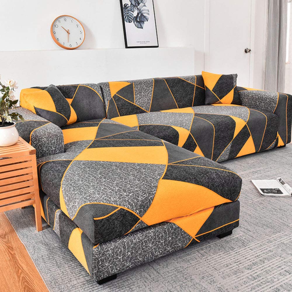 Housse de canapé extensible universelle en L couleur 5, revêtement sectionnel 2 places lot de 2