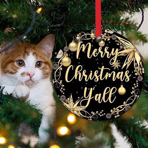 Miniatura 55 de Tree Decoration Ornaments Merry Christmas Y'all Ceramic Ornament Xmas Keepsake Gold Snowflake Ball Wreath Christmas Decor Welcome Winter Xmas
