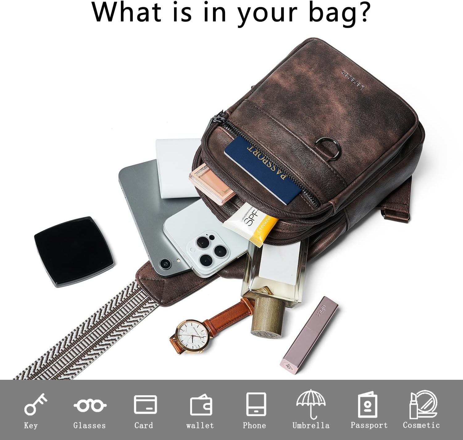 7L Sling Bag for Women Men Vegan Leather Crossbody Bags Fanny Pack Purse Backpack Over Shoulder Bag Travel Anti Theft - Image 7