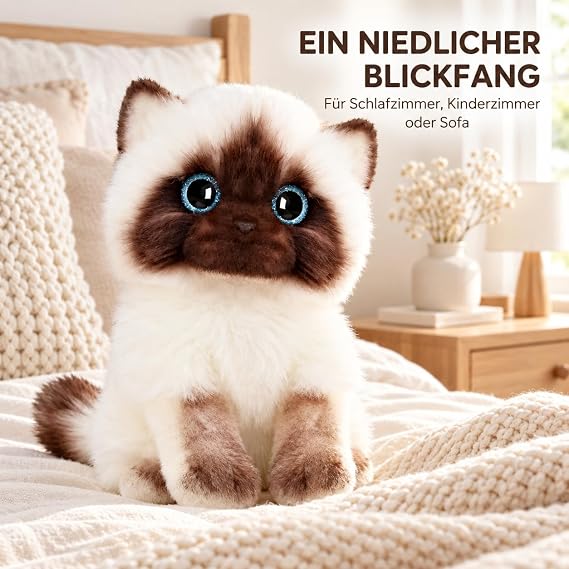 lilizzhoumax 23cm Simulation Siamese Cat Soft Toy, Cute Cuddly Kitten Figure