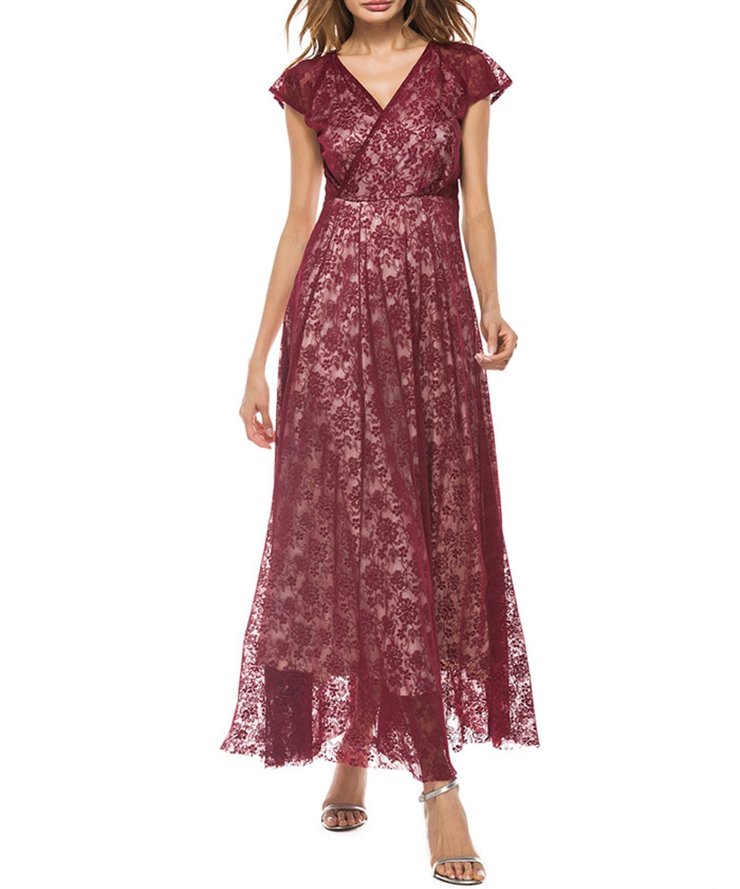 Women Elegant Summer V Neck Casual Floral Maxi Long Evening Party Dress