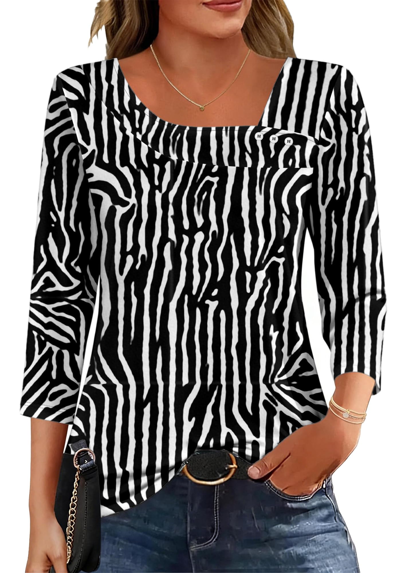 Dimur Asymmetrical Tops for Women 3/4 Sleeve Summer Business Casual Clothes | Soft Smooth, Loose Fit, Lightweight, Dressy, Travel, Comfort Color, Tunic, Vacation, Date Night, Work Party, Classic