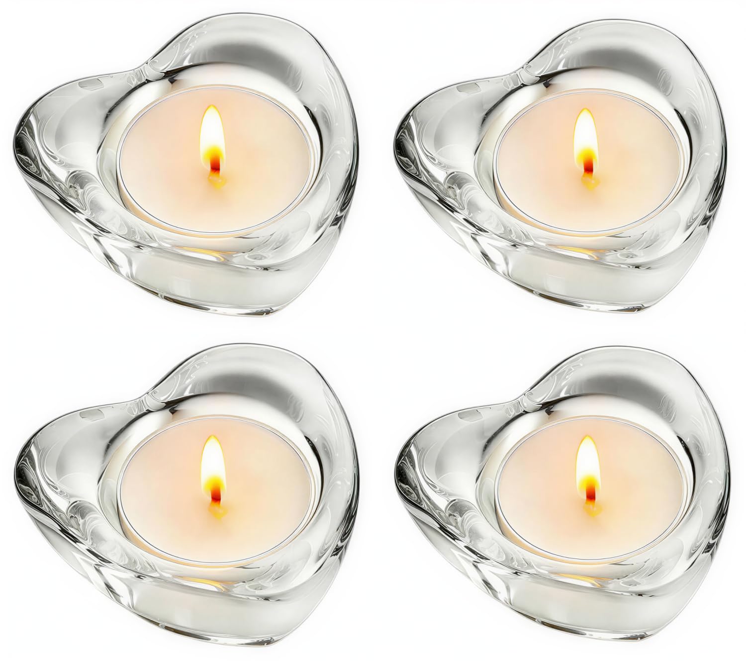4 Pcs Clear Glass Tealight Candle Holders, Assorted Shapes, Fits Tea Lights With Diameter Up to 4cm, Perfect for Home Decor, Wedding, Party & Table Centerpieces (Heart Shape)