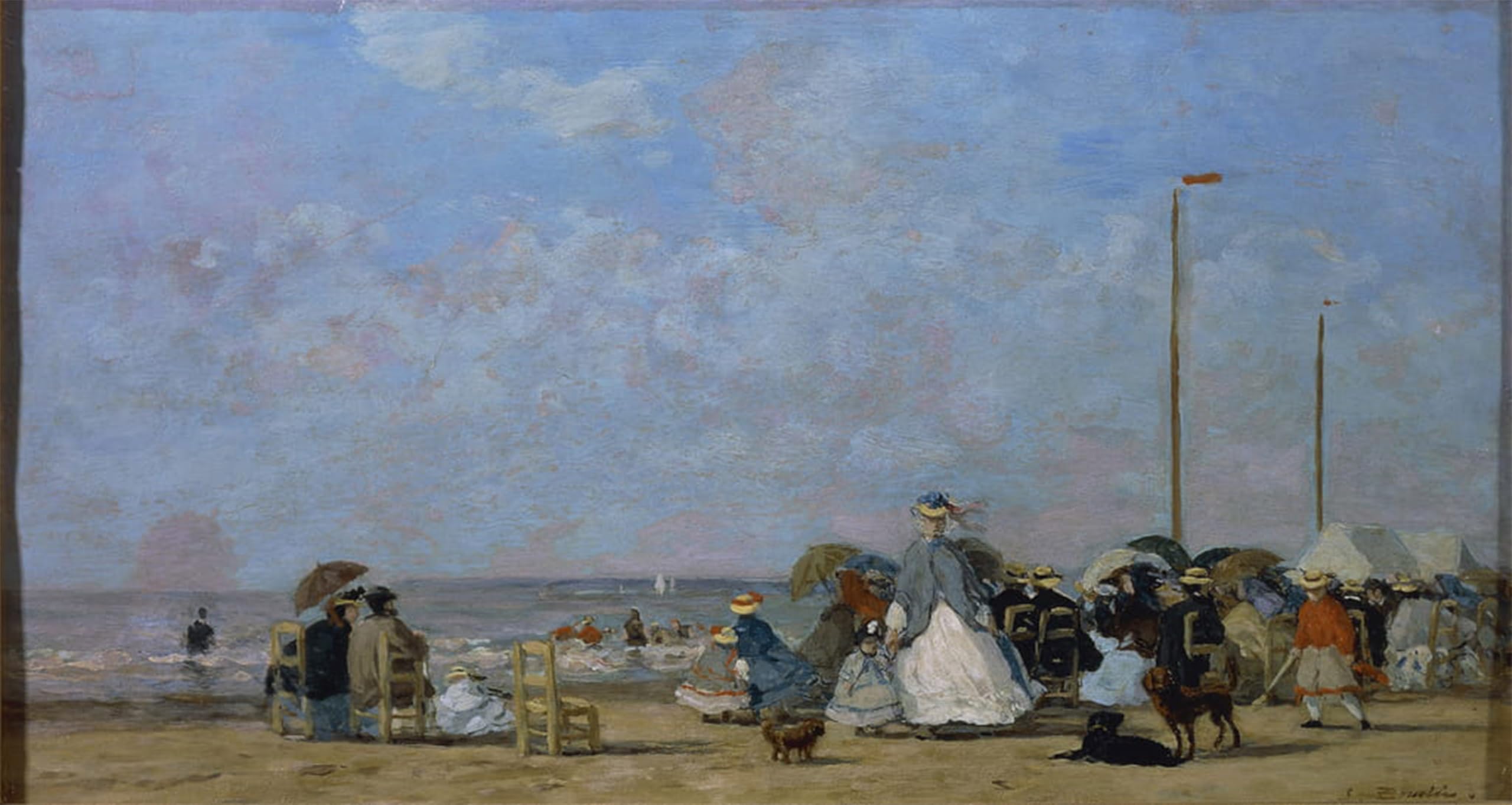 Artxlxxbn No Frame Famous Painting Canvas Artwork Graffiti Print On Trouville Beach By Eugene Louis Boudin Portrait Canvas Image For Home Decor 60X90cm