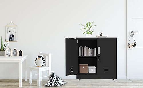 Miniatura 10 de Armario de almacenamiento de metal con puertas de bloqueo y estante ajustable, pequeño aparador con cerradura para el hogar, oficina, entrada,