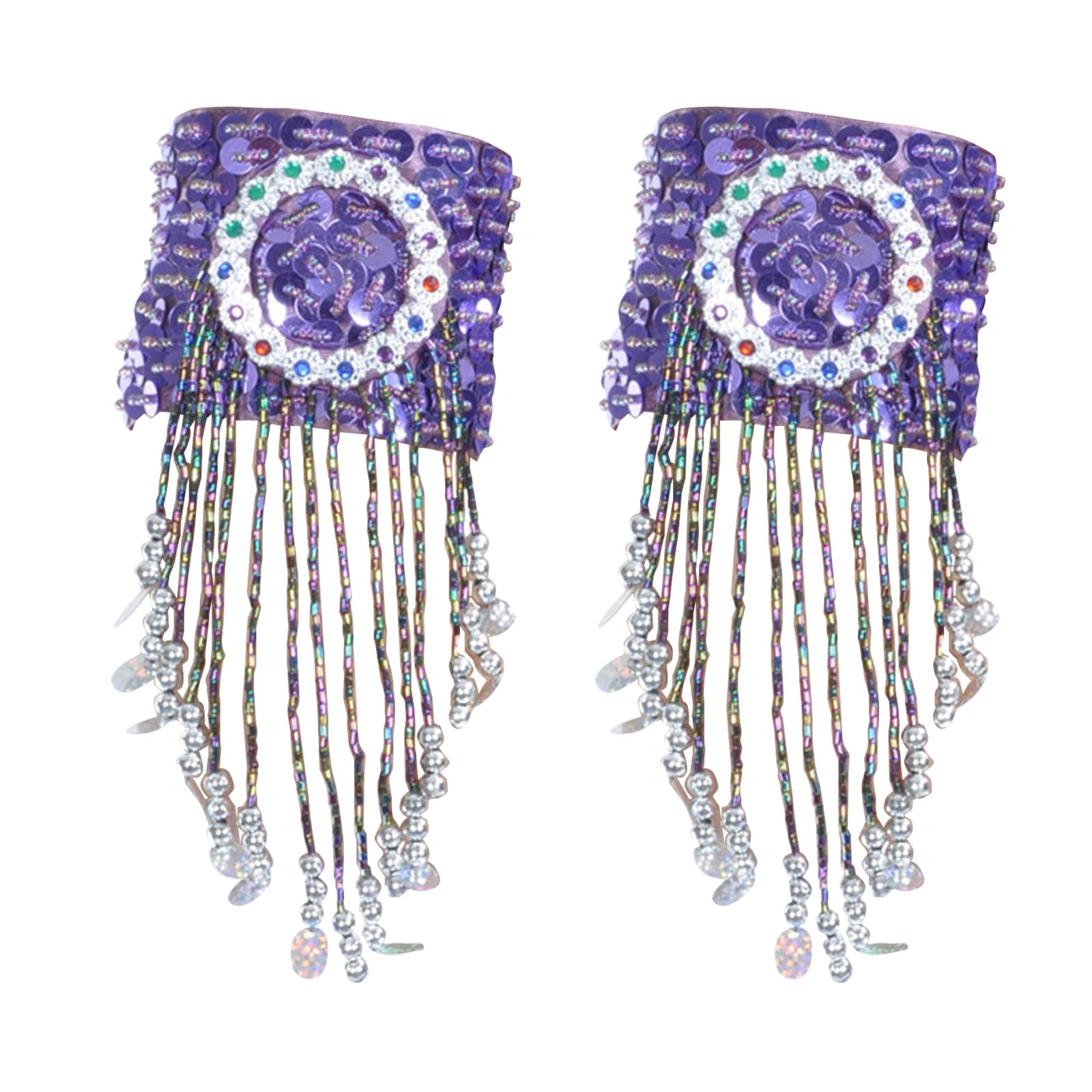 Sxrq Unisex Dark Purple Sparkling Fringes Belly Dance Armband With Gold Sequins Beaded Armlet Shimmering Tassels Belly Dancing Armlet Dance Armbands