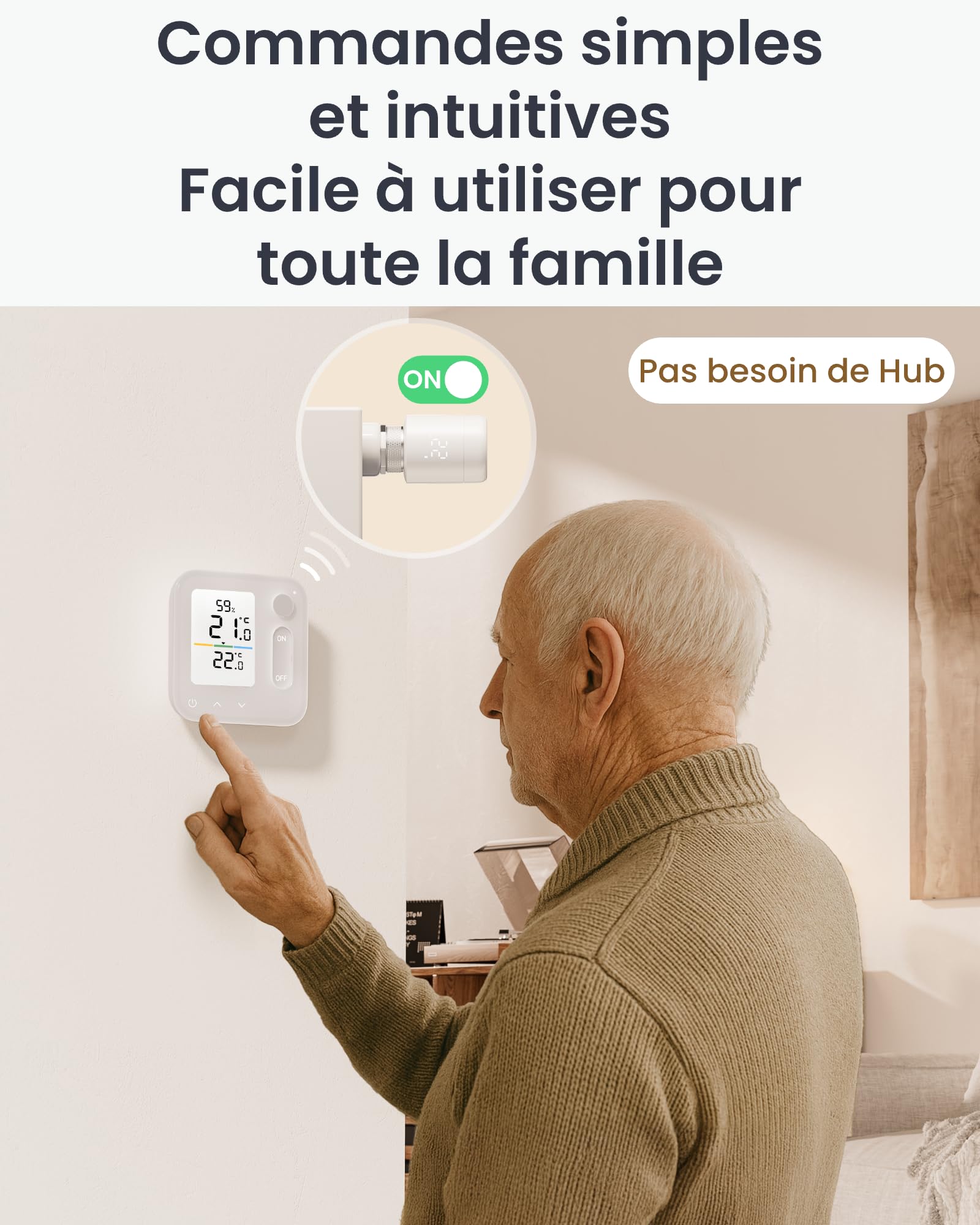 SwitchBot Panneau de contrôle du climat intérieur, thermohygromètre intégré, optimise la régulation des vannes des radiateurs, économie d'énergie et de coûts. Compatible avec Apple Home et Home