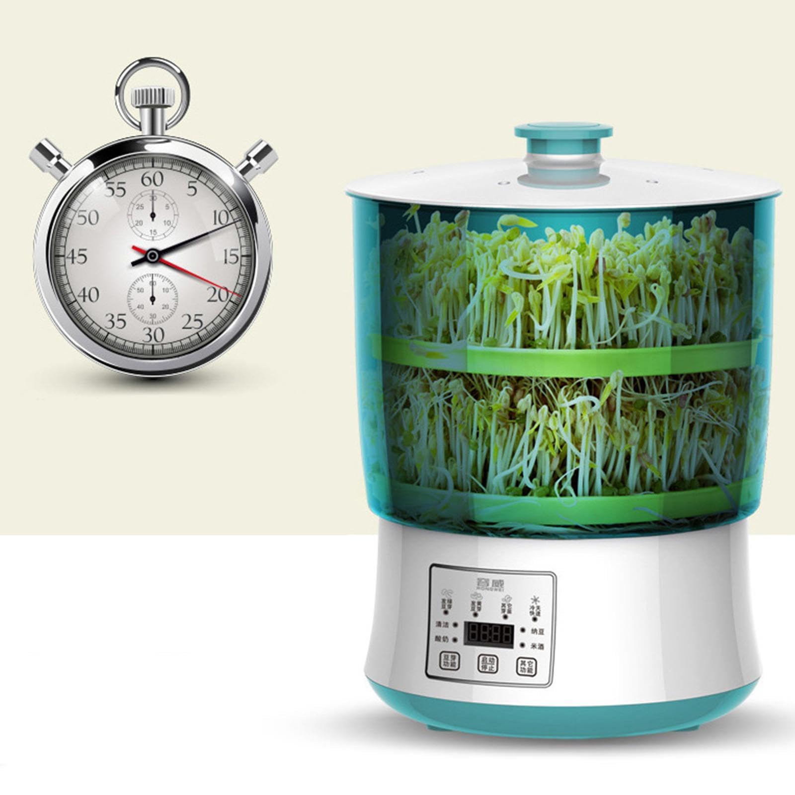 Automatischer Keimapparat für Hülsenfrüchte, Natto Und Joghurt, LED Beleuchtung, Einstellbare Keimzeit, Reinigungsfunktion, Robustes PP Material, 2 Schichten
