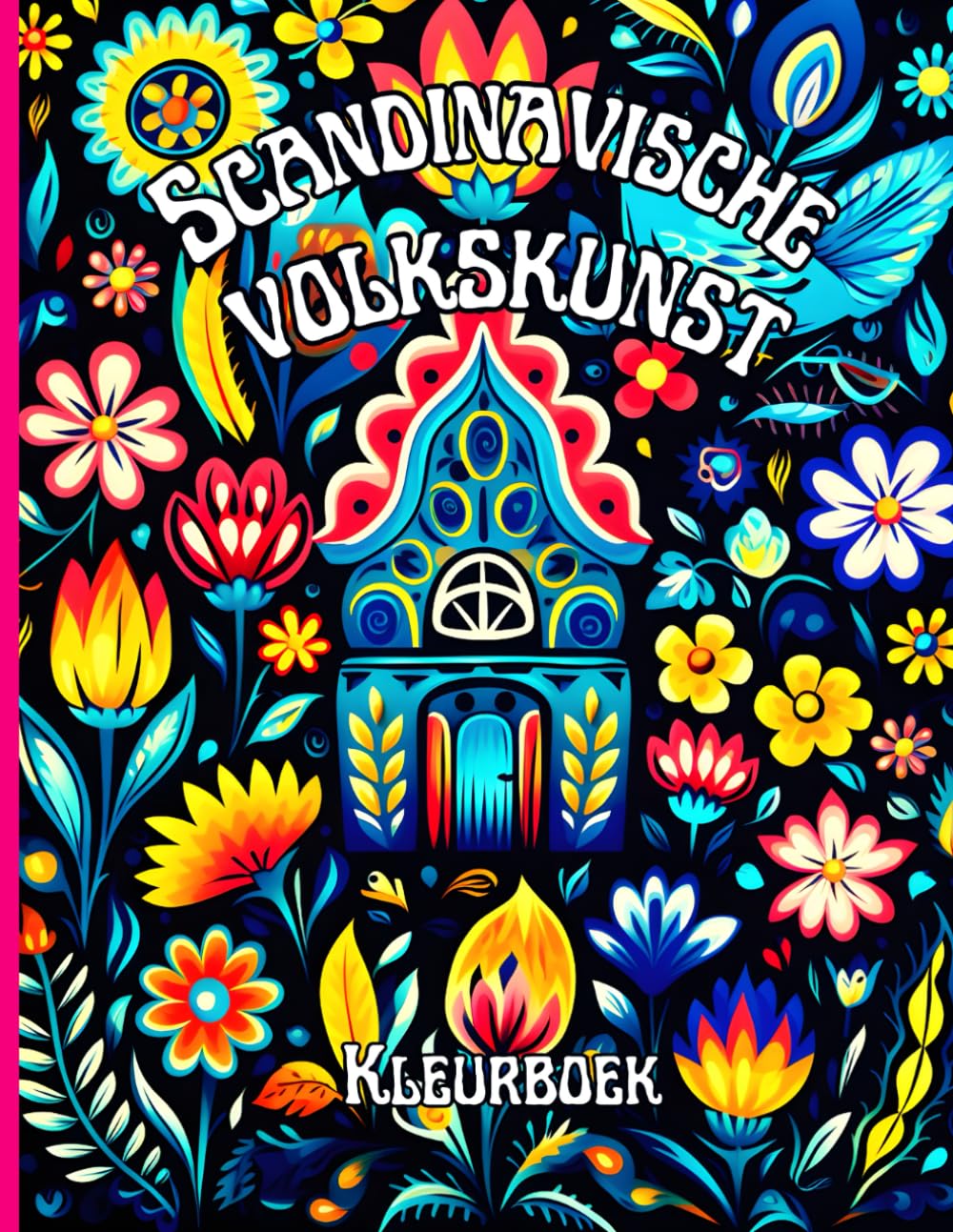 Scandinavische Volkskunst Kleurboek op een zwarte achtergrond: Noordse volksmotieven voor rustgevend en creatief kleuren.Voor ontspanning en om je te heroriënteren