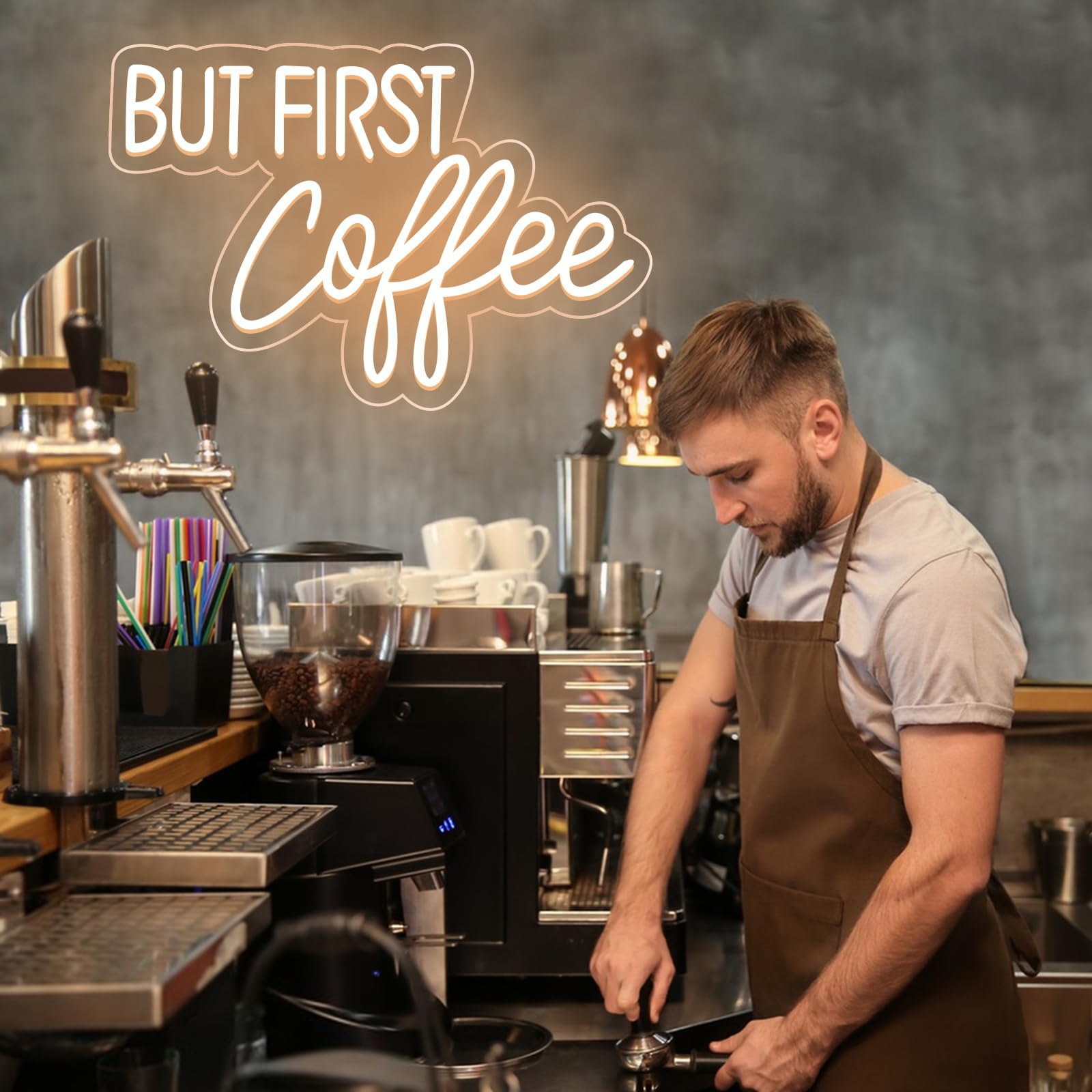 MA PRIMO Caffè Insegna Led Coffee Sign Dimmerabile per Business Bar - Neon Decorazione Della Parete Alimentato USB Luminoso
