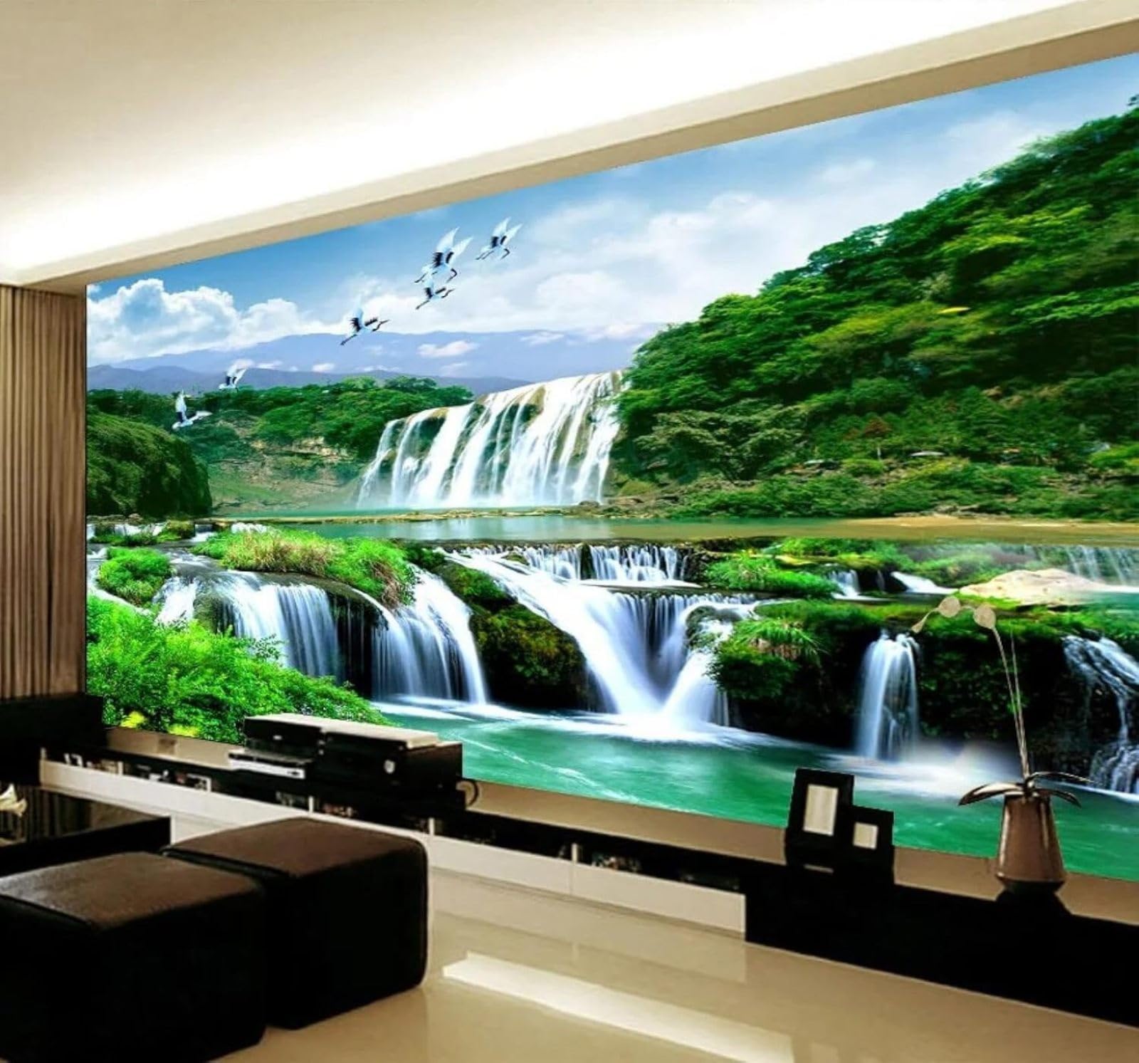 XLMING Large Fresh Forest Waterfall Natural Landscape 3D Wallpaper Luxury Home Dining Decor Paste Sofa Living Room The Wall for Bedroom Mural-250cm×170cm