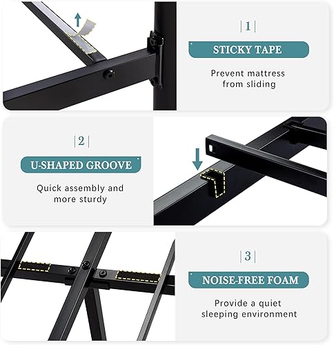 Miniatura 28 de HOOMIC Base de cama de plataforma metálica de tamaño individual de 14 pulgadas con estilo victoriano vintage, cabecera y estribo de hierro