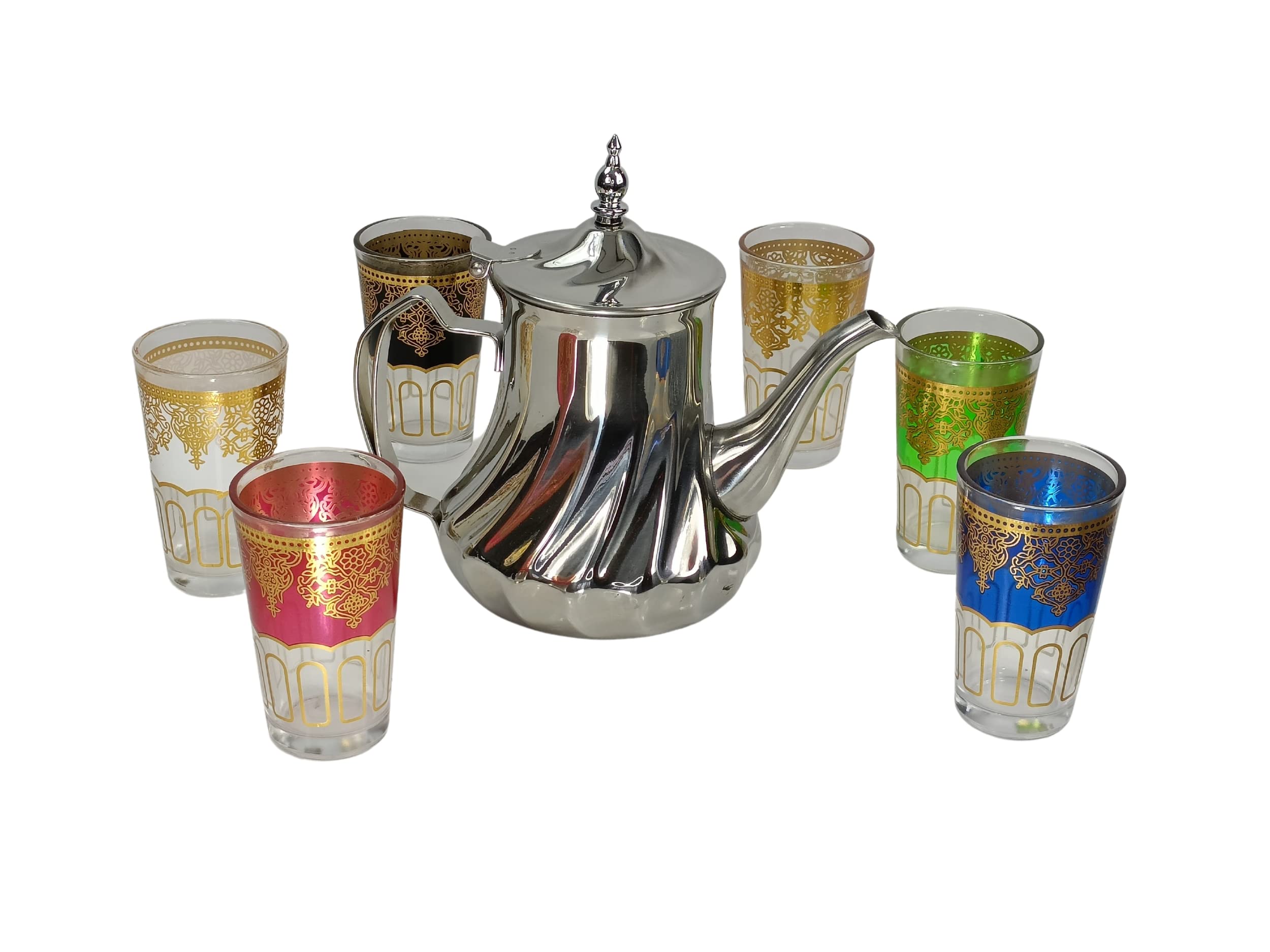 DONREGALOWEB Juego de té marroquí con Bandeja, Tetera, Vasos y Variados de tés