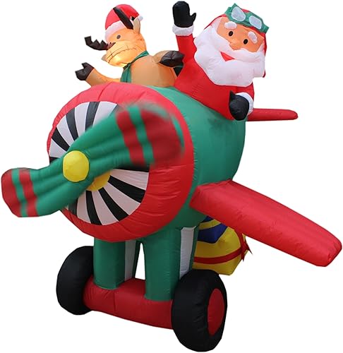Miniatura 5 de Decoración de Navidad inflable animada de 6 pies de largo Papá Noel y renos en el avión decoración de patio decoración de vacaciones al aire libre