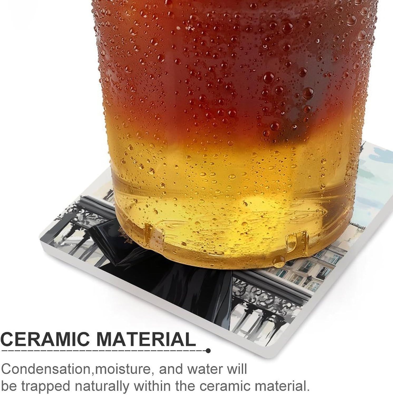 Paris Lady in Black Print Coasters for Drinks Square Table Coasters Set Cup Mats with Cork Base