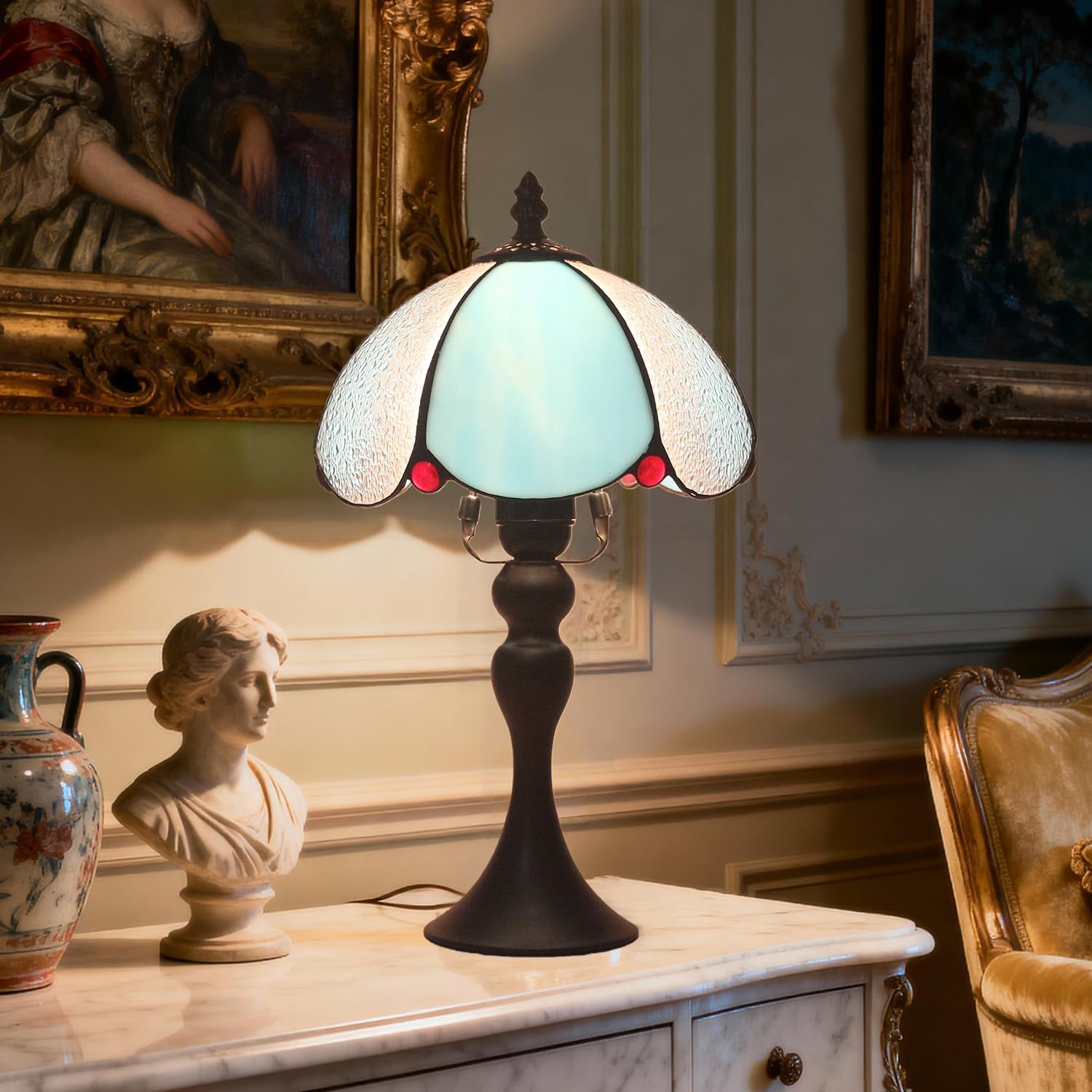 Tiffany Table Lamp,8 Inch Stained Glass Table Lamp,Small Antique Style Lamp,Living Room Bedroom Bedside Nightstand Desk Lamp