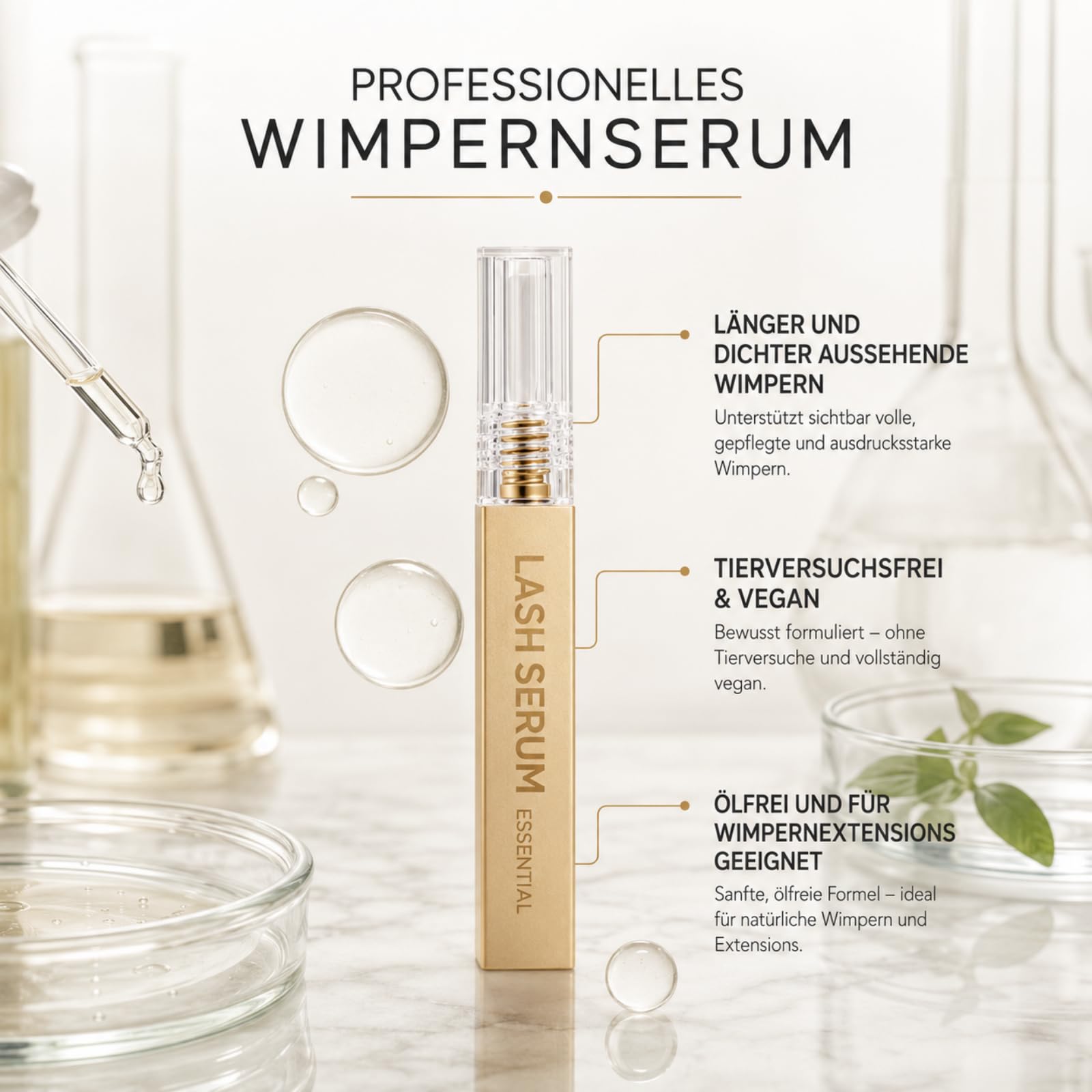 Original Essential Lash Serum(2ML) Lash Serum 4LongLashes Wimpernserum Für Sichtbar Gepflegte Wimpern Feuchtigkeitsspendende Formel Für Zuhause Und Auf Reisen