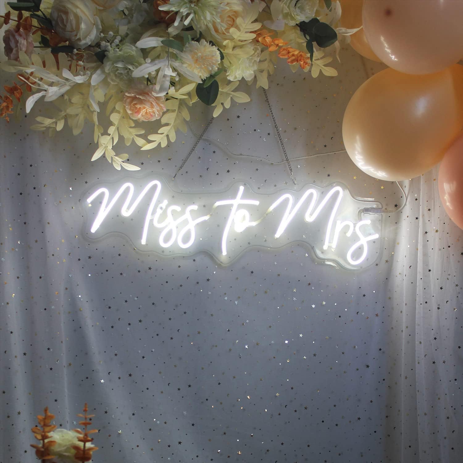 Miss to Mrs Neon Sign for Wedding Decorations, 24 x 18 Inches Neon Light LED Backdrop Wall Decor, Wedding Reception,Bridal Shower, Engagement Party Decor, 12V Powered Commercial Performance