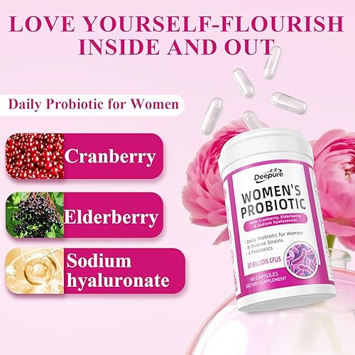 Miniatura 4 de Deepure Probiótico para mujeres con extracto de arándano, 60 cápsulas de suplemento prebiótico diario para el bienestar digestivo del intestino