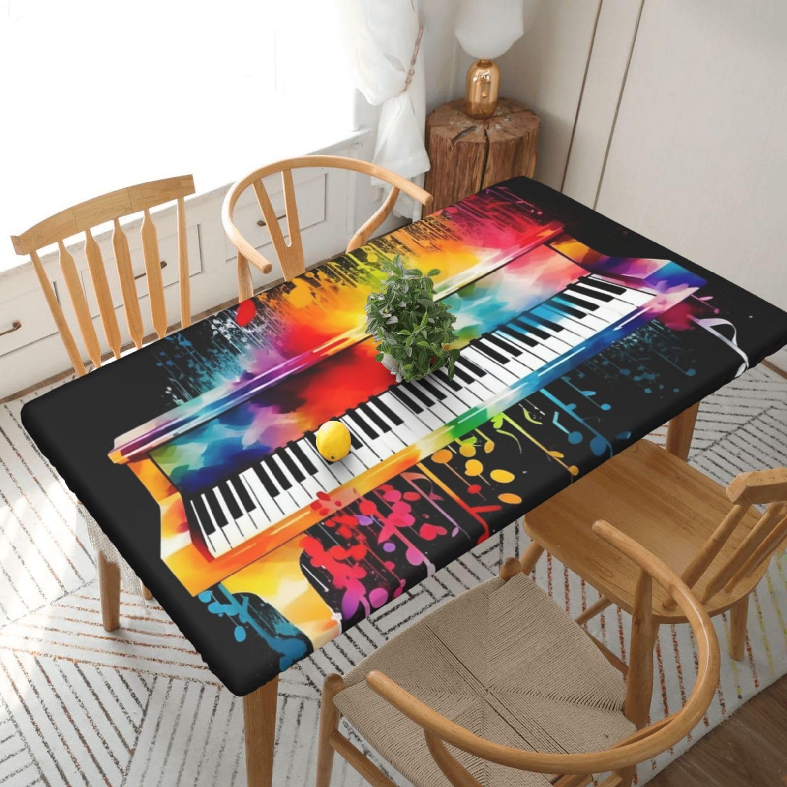 Nappe rectangulaire imperméable anti-tache motif touches de piano