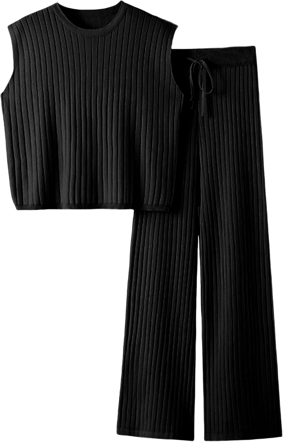 2 Piece Outfits Sweater Sets Knit Sleeveless Pullover Top High Waisted Pants Tracksuits for Women