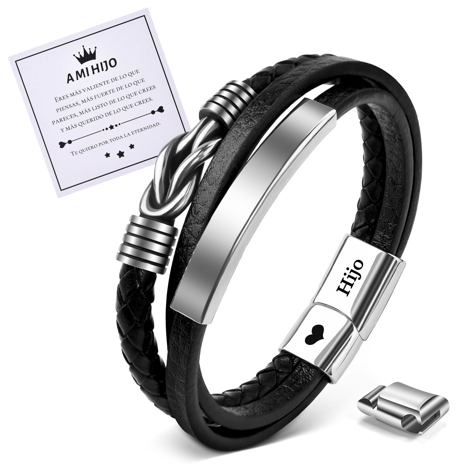 VU100 Regalo para Hijo/Hombre/Papá Pulsera de Cuero para Hombre Te Amo Pulsera Regalo inspiración Regalo de Cumpleaños para Hijo Papá Novio Esposo-Con Caja de Regalo