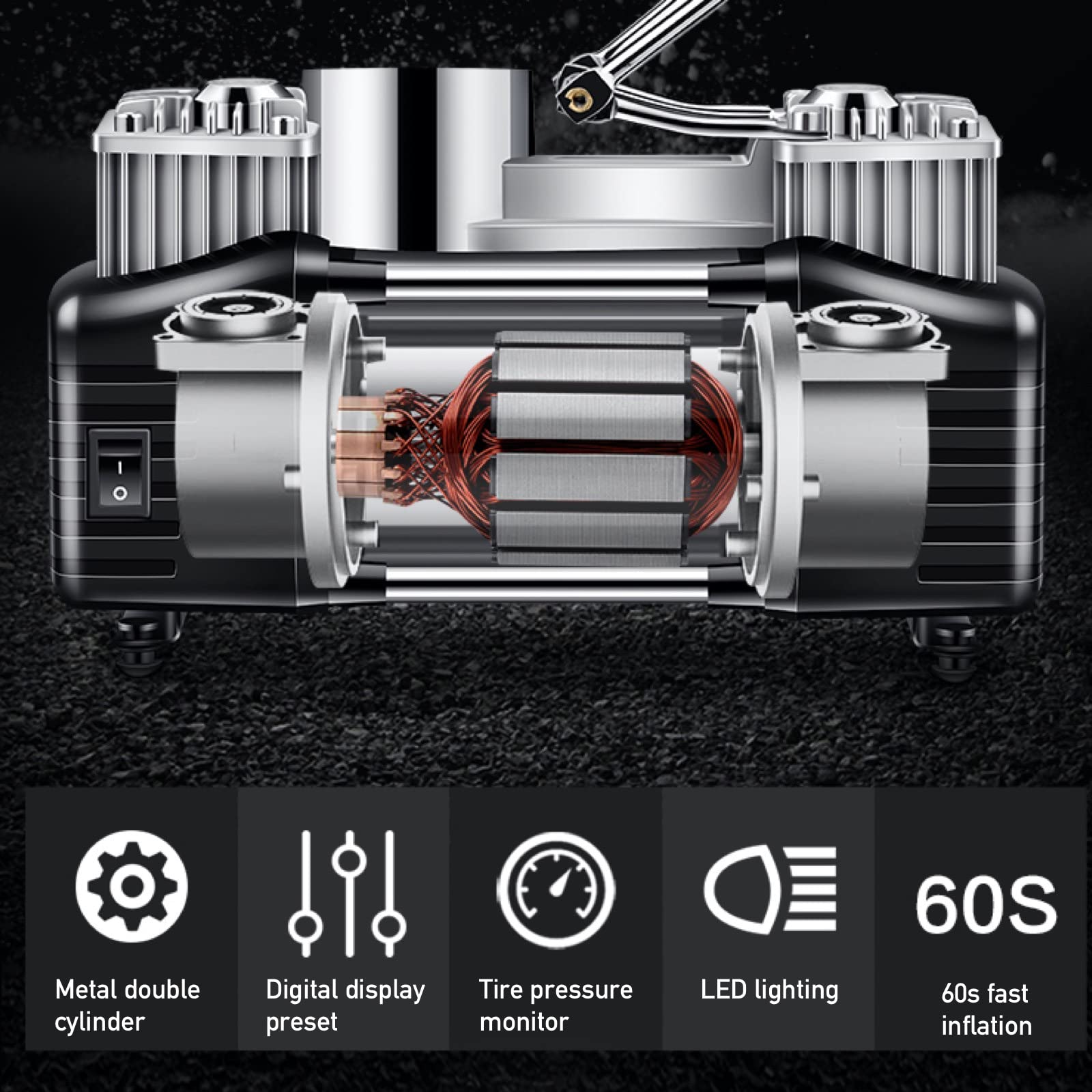 YSMJ 12V DC Portable Air Compressor 150 PSI Auto Repair Kit with