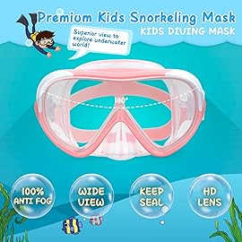 Kids Swim Mask 180 Snorkel Diving Mask, Anti-Fog Child Swim Goggles with Nose Cover No-Leak Swimming Goggles Anti-Shattered Lens for Youth 4-15 (Pale Pink)