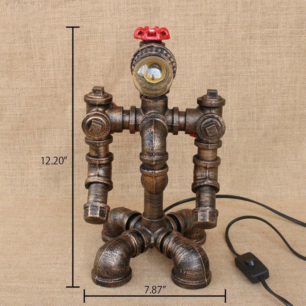 RUNNUP Industrial Pipe Table Lamp Vintage 7.87" Retro Rustic Antique with Robert Shape Lamp Base in Bronze Open Bulb Style