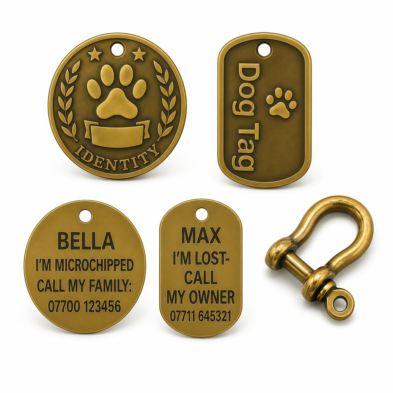 Dog Tags for Pets Engraved UK–Cat Collar with Name Tag, LisaMo Custom Vintage Zinc Alloy Pet ID Disc for Dogs& Cats, Anti-Lost Charm with Optional Saddle Buckle, Oval+Round(Free Saddle Snap Hook)