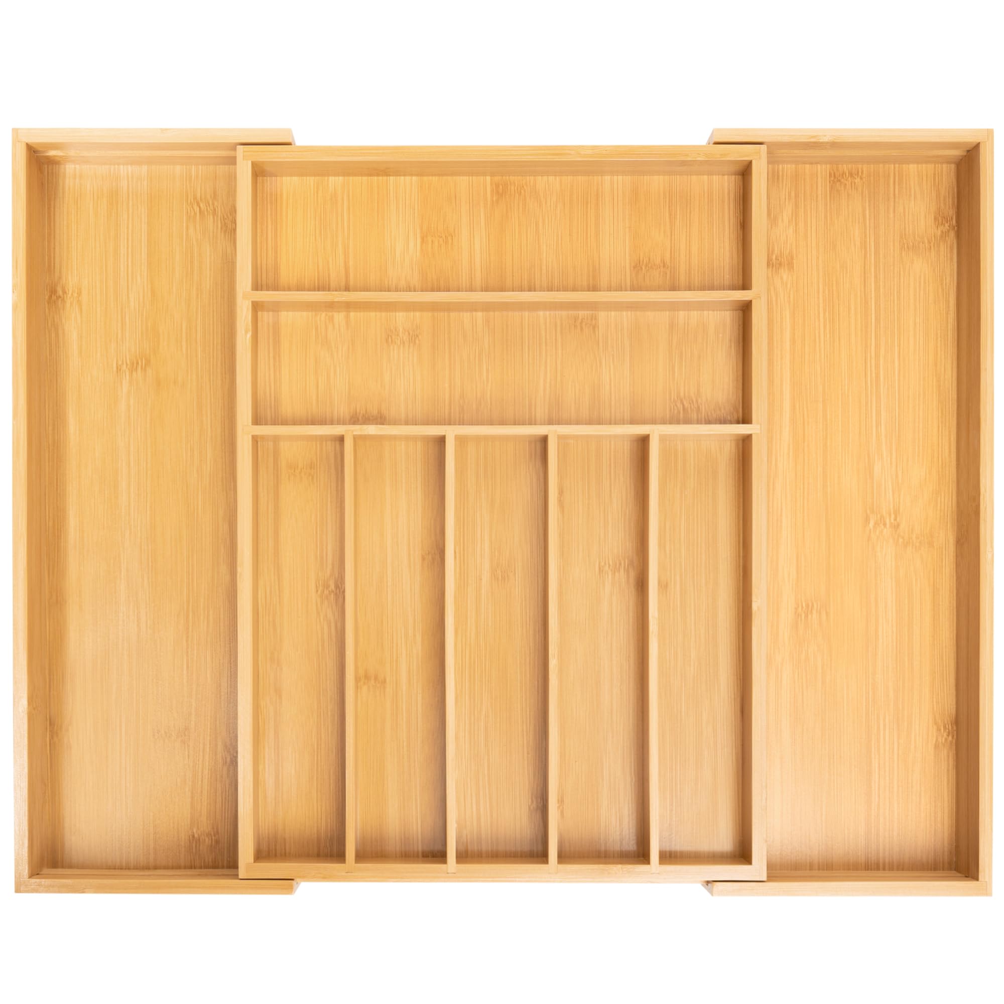 Expandable Utensil Organizer Silverware Organizer for Kitchen Adjustable Utensils Holder Bamboo Large Flatware Silverware Cutlery in Drawer (9 slot, Natural