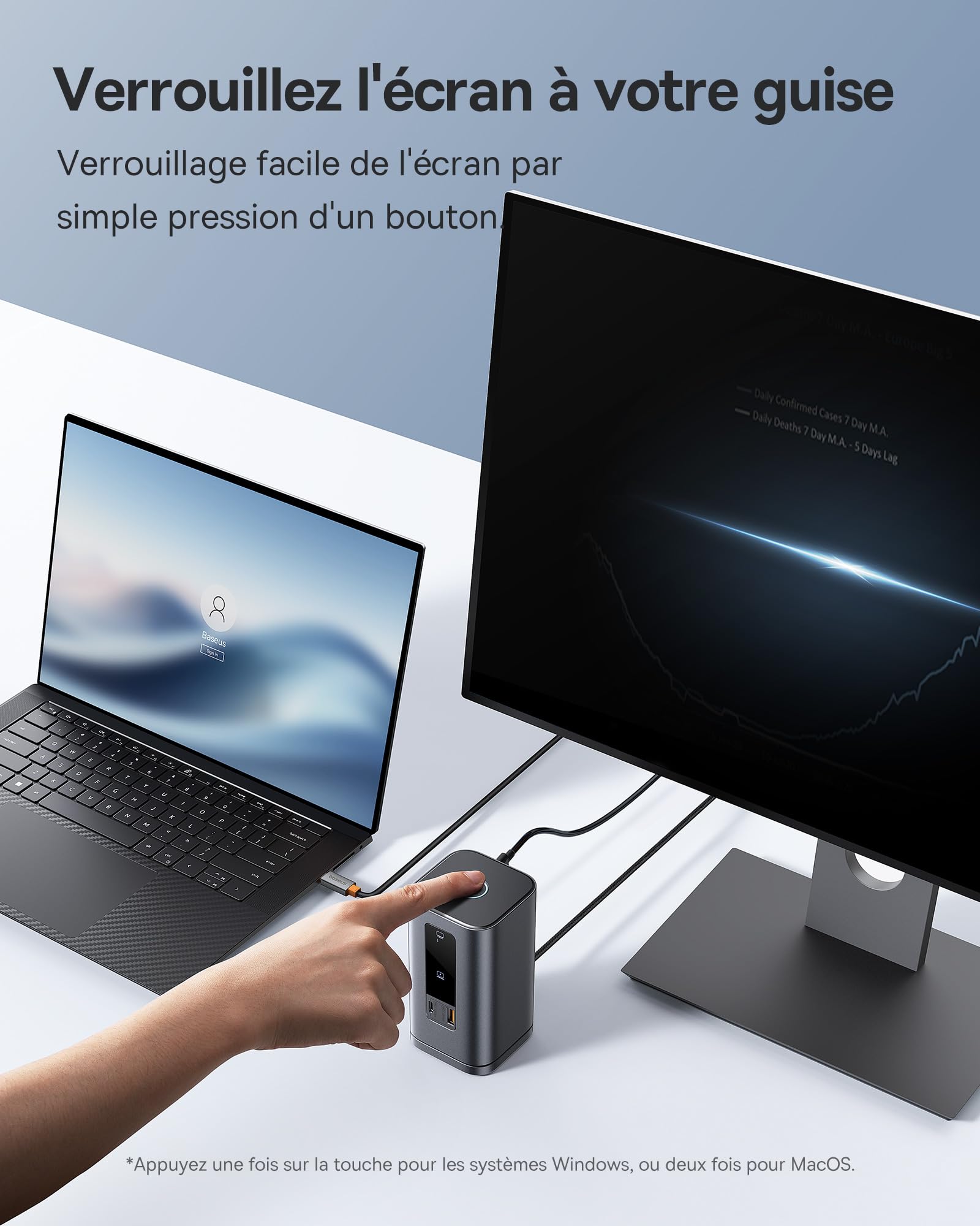 Baseus Spacemate 11 en 1 Docking Station 3 Moniteurs pour Windows, avec Écran Intelligent, 4K HDMI/DP, 10Gbps USB-C/A, 100W PD, Ethernet, Audio, Compatible avec HP/Lenovo/Dell/Acer
